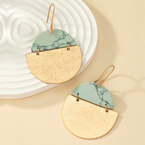 Universal Thread Jewelry - Universal Thread Gold Half Moon and Turquoise Matrix Semi-Precious Drop Earrings